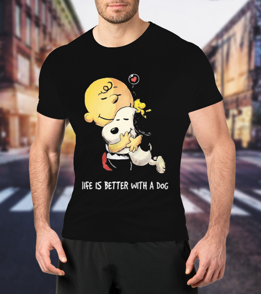 Snoopy Charlie Brown Life Is Better With A Dog Hugging Heart T-Shirt