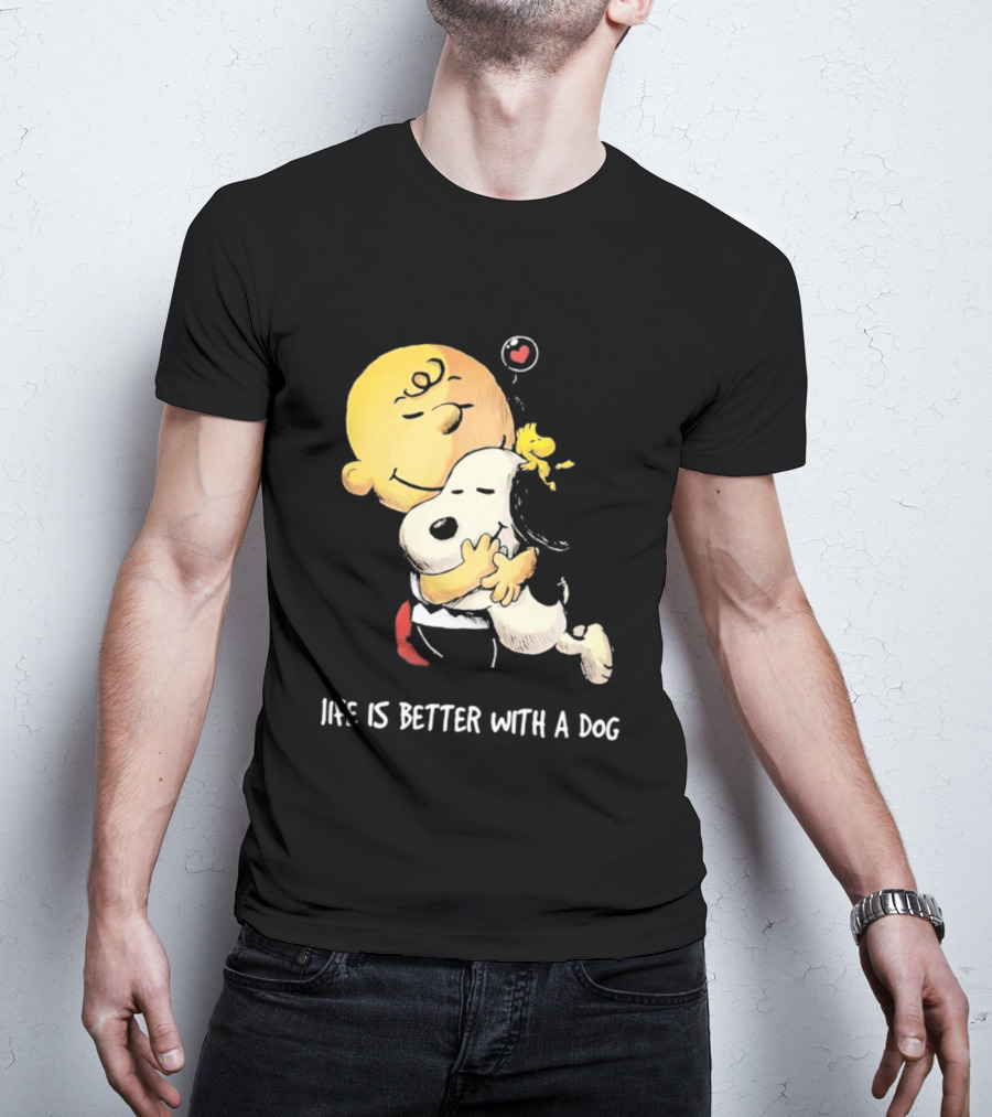 Snoopy Charlie Brown Life Is Better With A Dog Hugging Heart T-Shirt