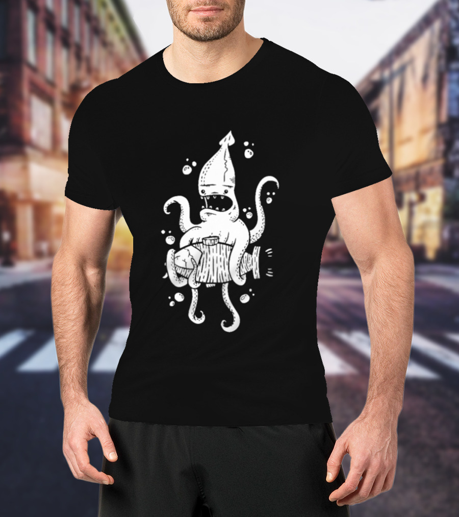 Squid Monster With Barrel Sea Creature Ocean Adventure T-Shirt