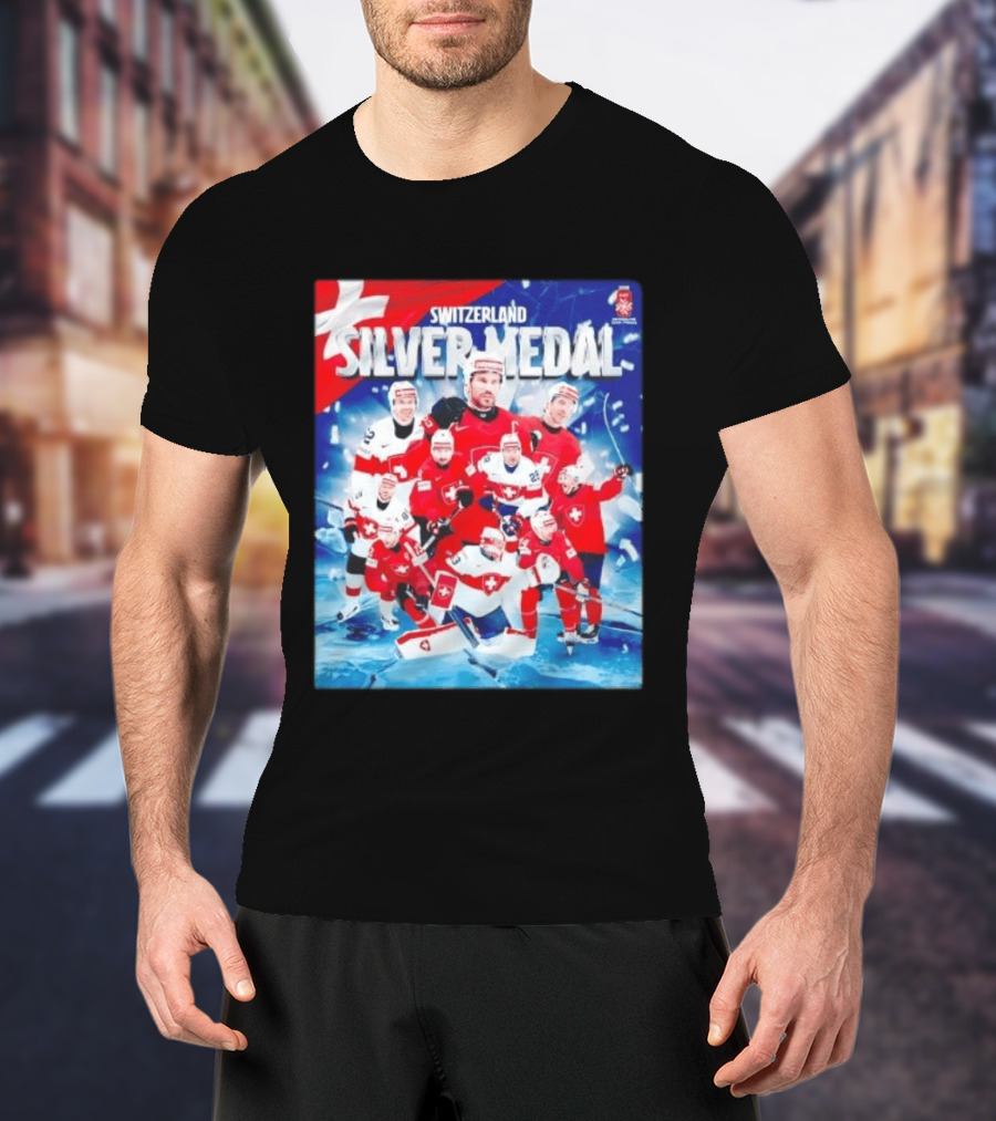 Switzerland Silver Medal 2026 IIHF Men's Ice Hockey Team Victory Celebration T-Shirt
