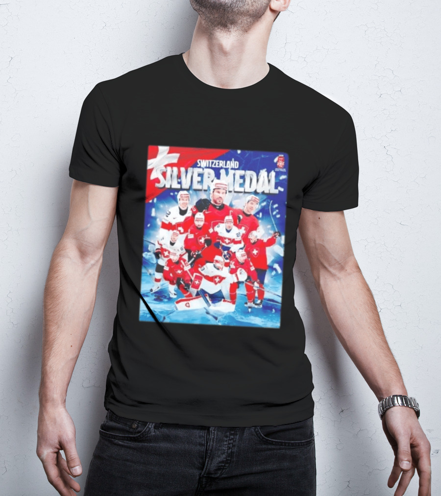 Switzerland Silver Medal 2026 IIHF Men's Ice Hockey Team Victory Celebration T-Shirt