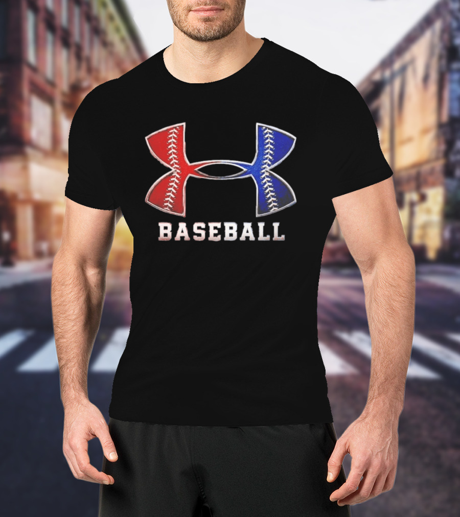 Under Armour Baseball Red Blue Stitch Performance Men T-Shirt