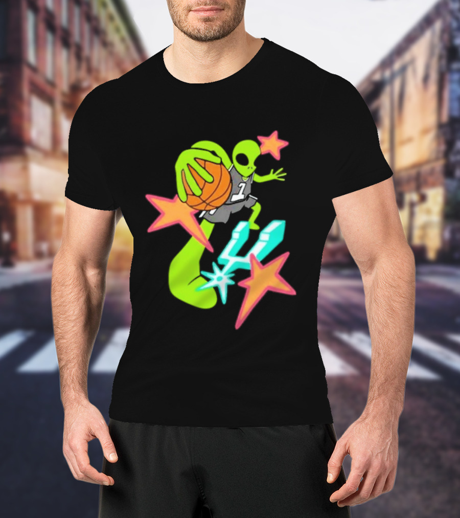Victor Wembanyama Spurs Alien Basketball Dunk With Stars And Number 1 Jersey T-Shirt