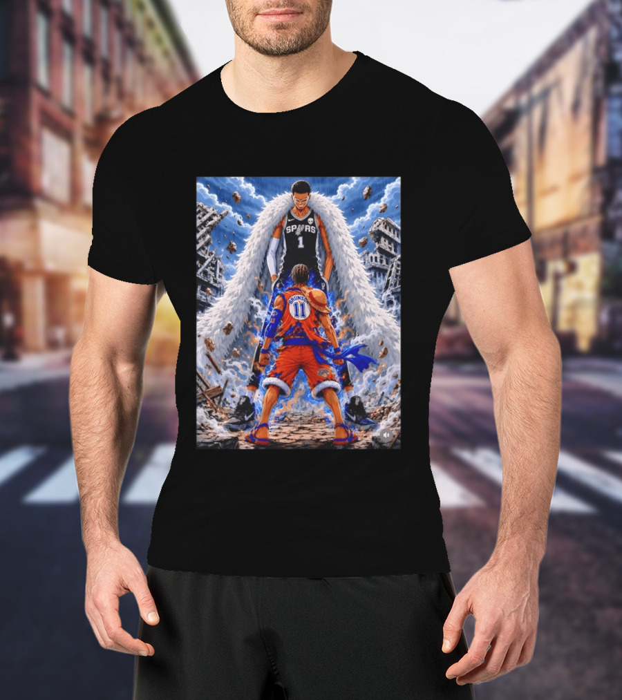 Wembanyama Spurs Vs Brunson Luffy Knicks Anime Crossover Showdown T-Shirt