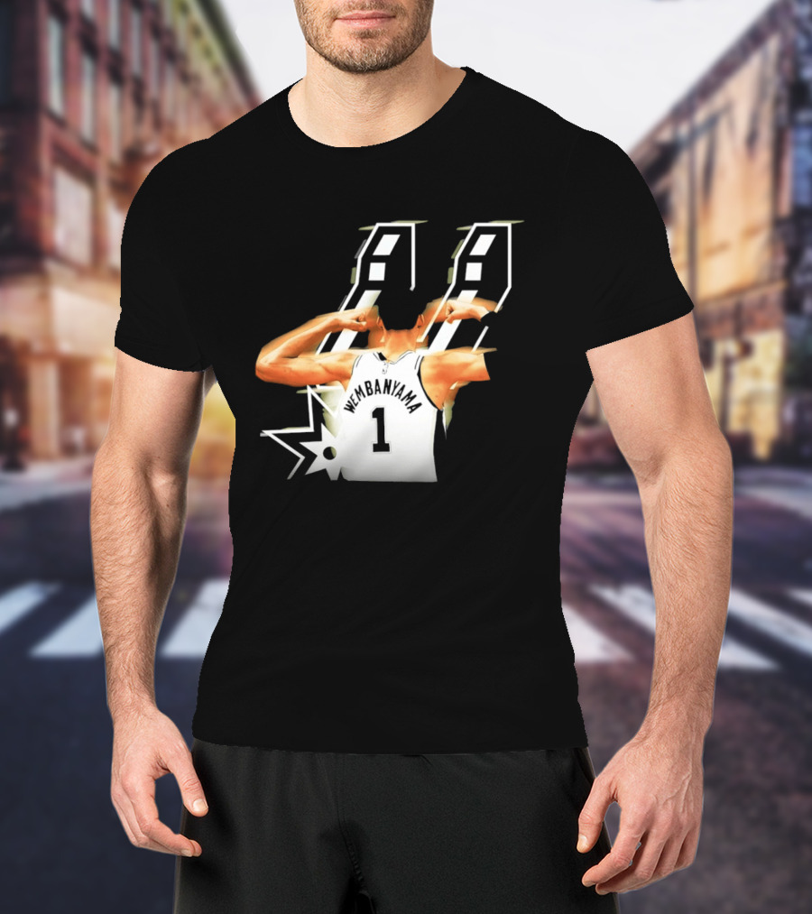 Wembanyama Flexing Back View Number 1 San Antonio Spurs NBA T-Shirt