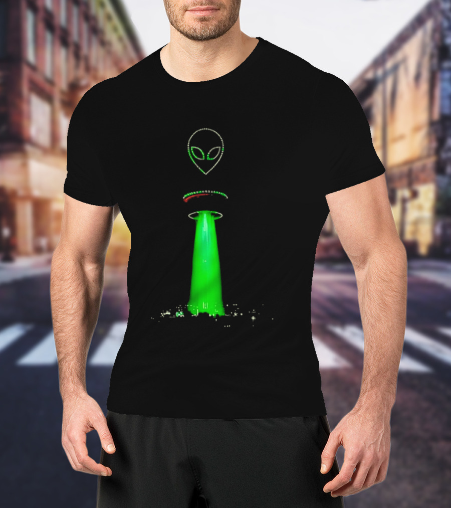 Alien Beam Over City Night Skyline Glow T-Shirt