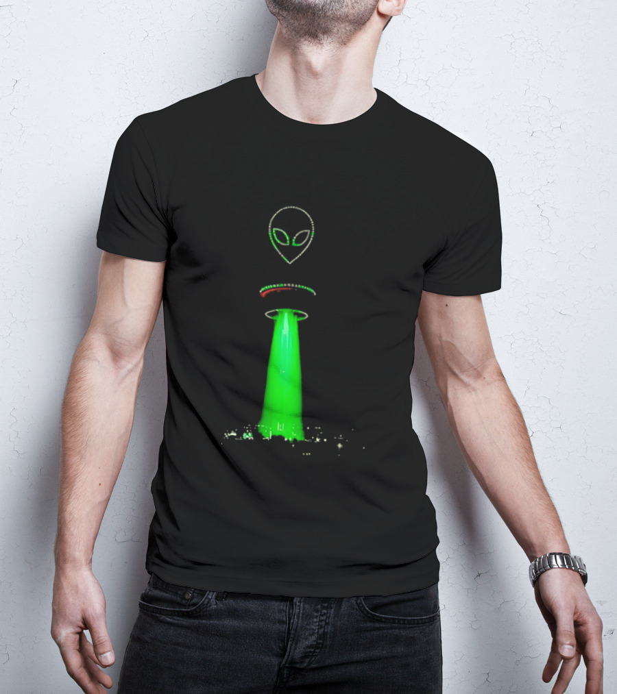 Alien Beam Over City Night Skyline Glow T-Shirt