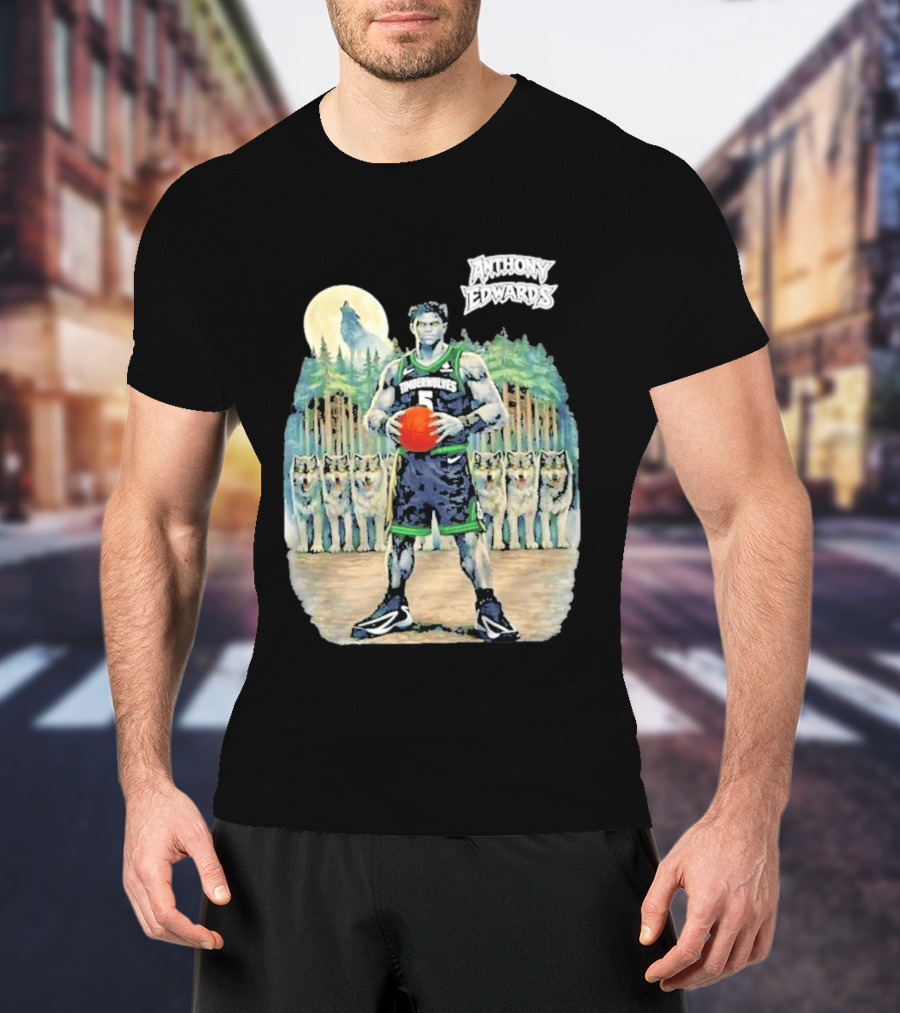 Anthony Edwards Timberwolves Basketball Player With Wolves Moon T-Shirt