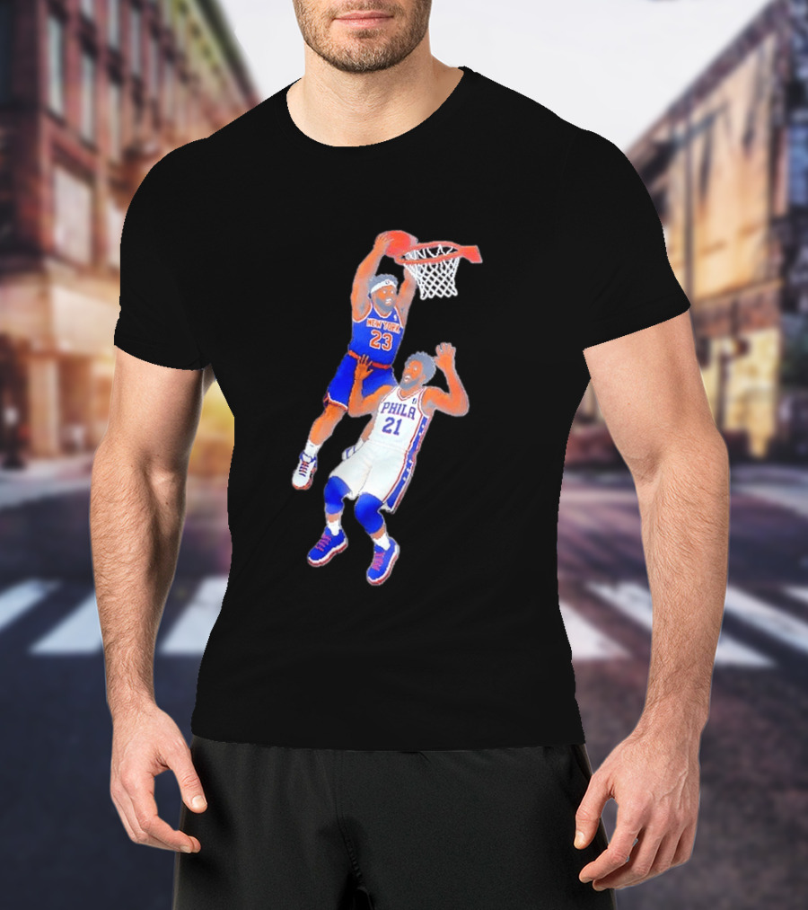 Pixel Art Basketball Dunk Mitchell Robinson New York 23 Joel Embiid PHILA 21 T-Shirt