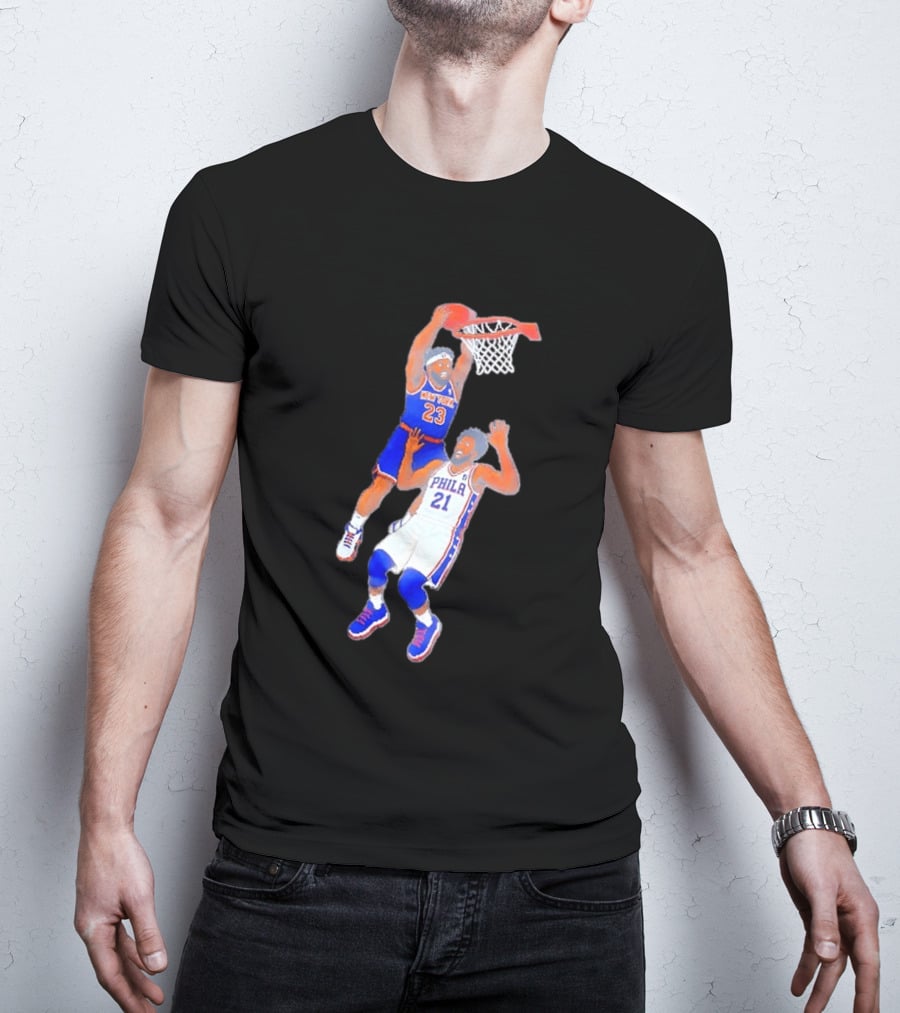 Pixel Art Basketball Dunk Mitchell Robinson New York 23 Joel Embiid PHILA 21 T-Shirt