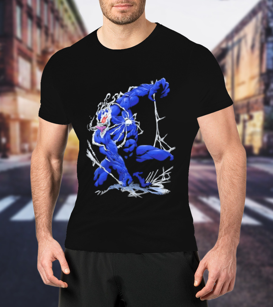 Marvel Blue Venom Symbiote Crouching Dynamic Pose T-Shirt