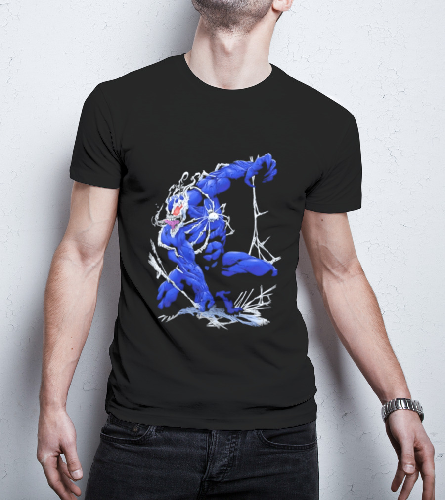 Marvel Blue Venom Symbiote Crouching Dynamic Pose T-Shirt