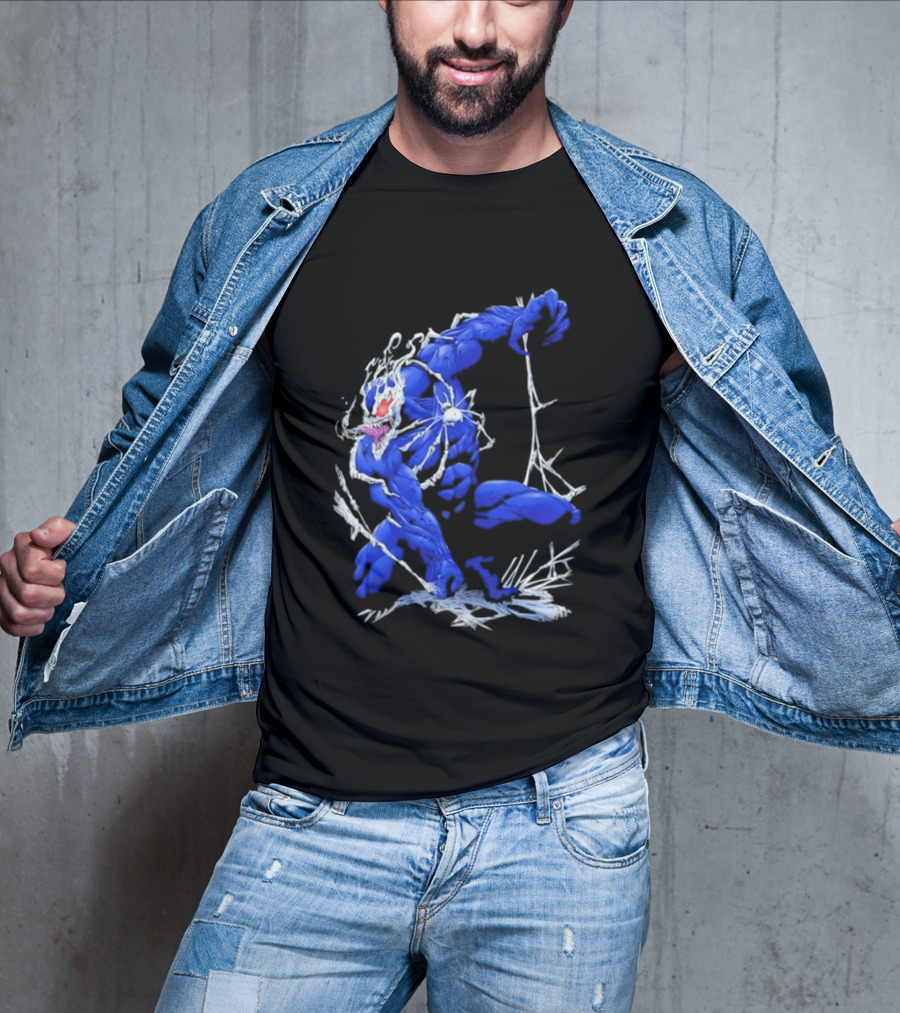 Marvel Blue Venom Symbiote Crouching Dynamic Pose T-Shirt