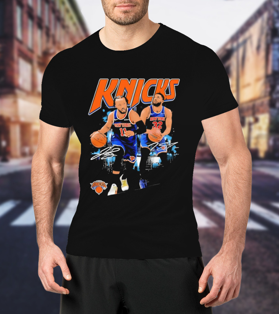 New York Knicks Jalen Brunson 11 Karl Anthony Towns 32 Dribbling Skills T-Shirt