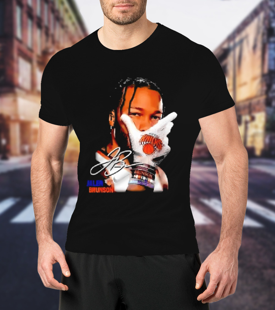 Jalen Brunson Knicks Gesture With Glove And JB Signature T-Shirt