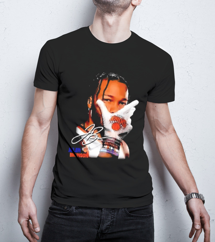 Jalen Brunson Knicks Gesture With Glove And JB Signature T-Shirt