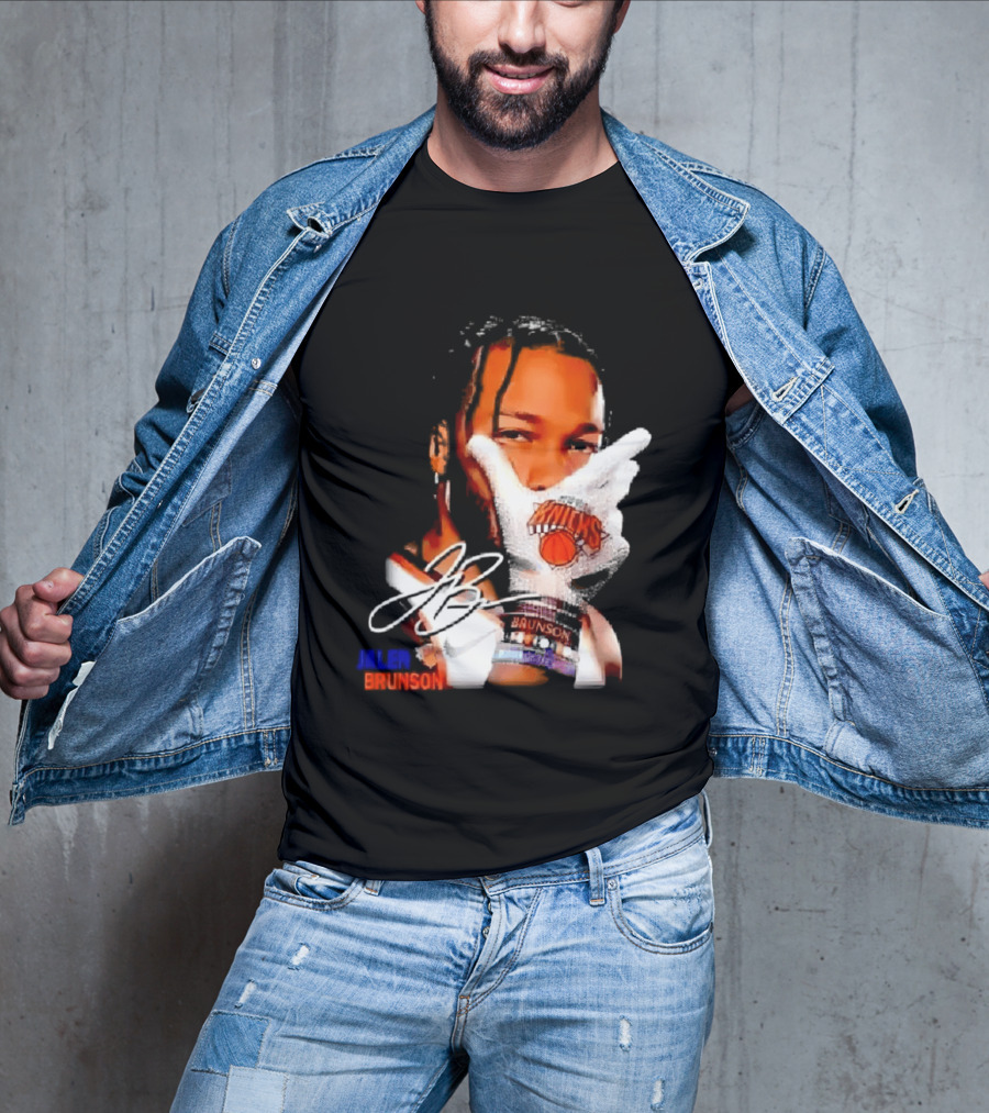 Jalen Brunson Knicks Gesture With Glove And JB Signature T-Shirt