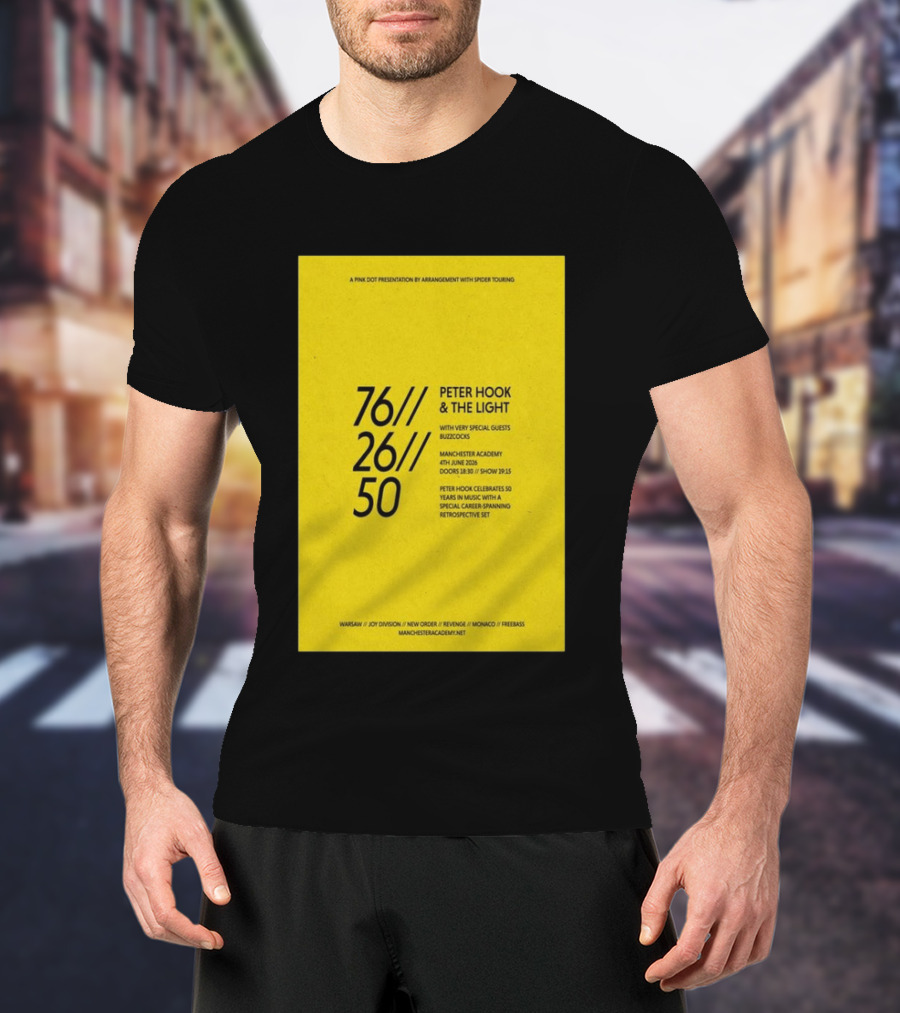 Peter Hook & The Light 76 26 50 Manchester Academy Buzzcocks Retrospective Set T-Shirt