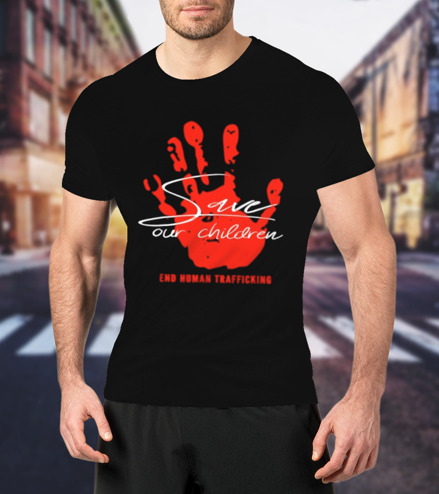Save Our Children Red Handprint End Human Trafficking T-Shirt