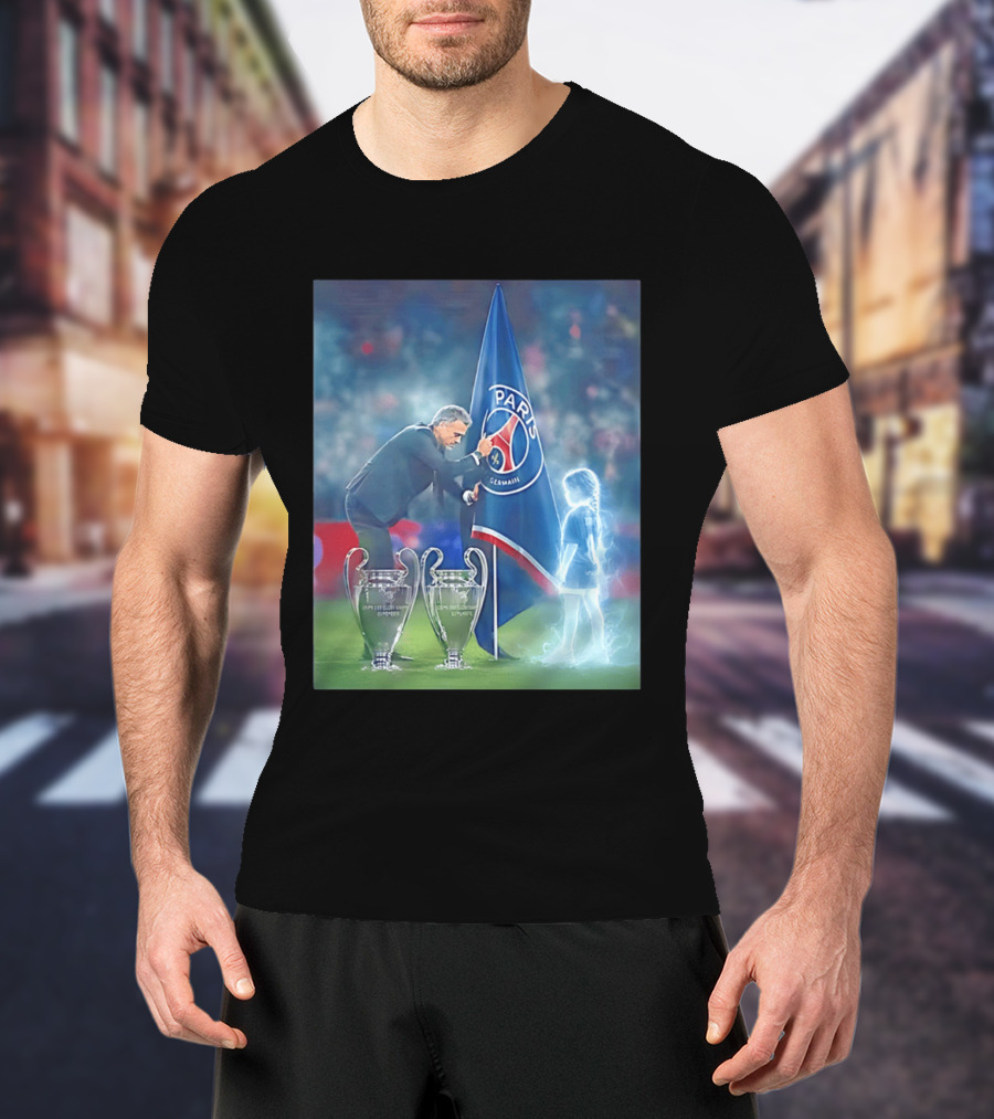 Paris Saint Germain Luis Enrique UEFA Trophies Team Flag T-Shirt
