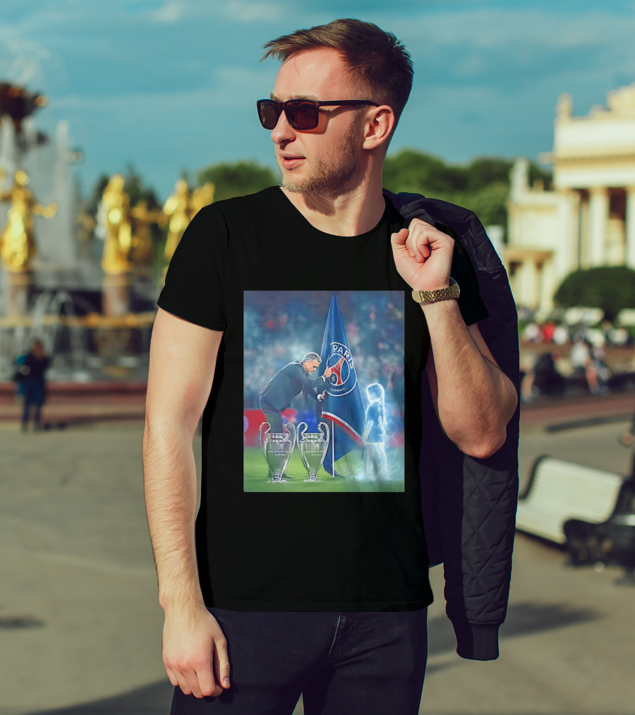 Paris Saint Germain Luis Enrique UEFA Trophies Team Flag T-Shirt