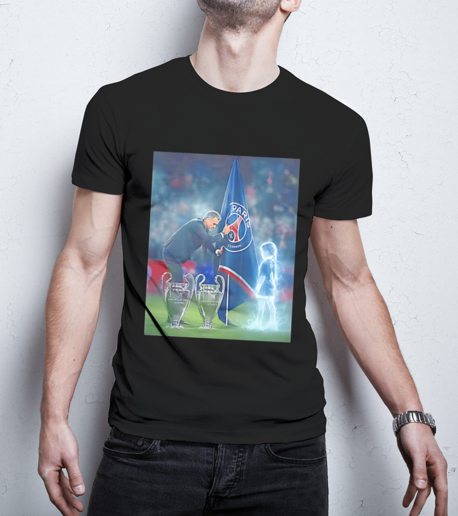 Paris Saint Germain Luis Enrique UEFA Trophies Team Flag T-Shirt