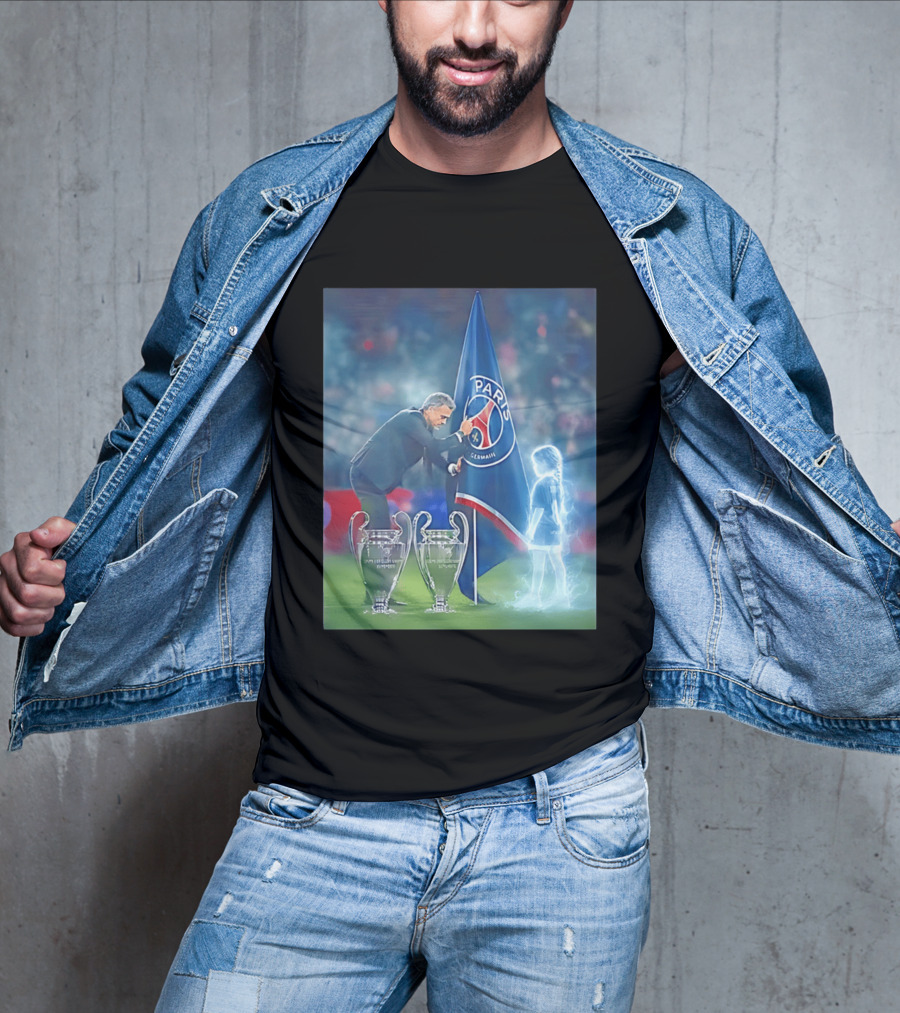 Paris Saint Germain Luis Enrique UEFA Trophies Team Flag T-Shirt