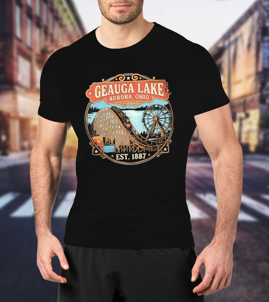Geauga Lake Aurora Ohio Est 1887 Roller Ferris Wheel Amusement Park T-Shirt