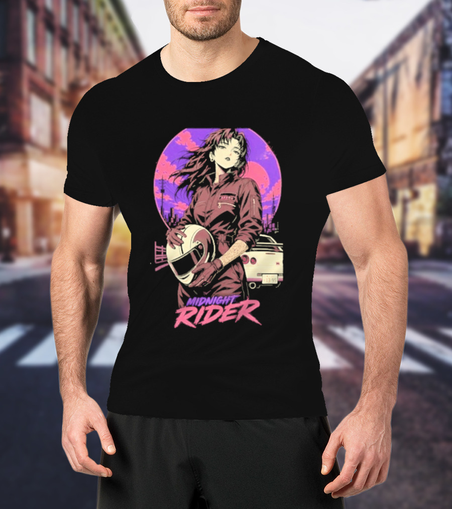 Midnight Rider Girl Racing Vintage 80s Style Retro Sunset Car Helmet T-Shirt
