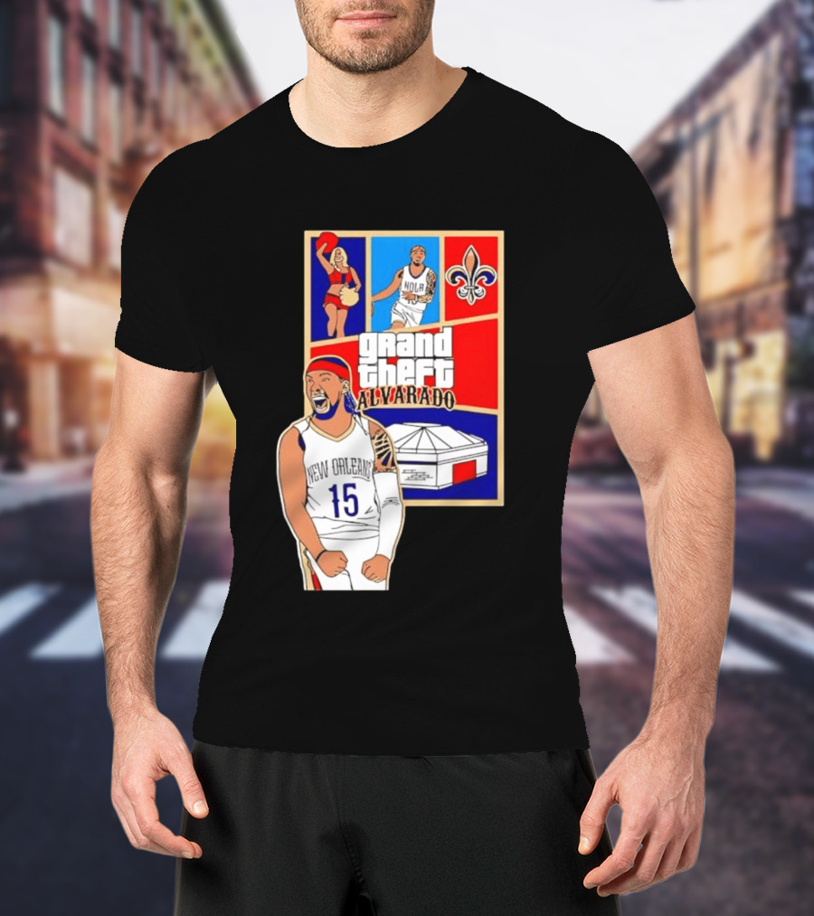 Grand Theft Alvarado New Orleans NOLA 15 Fleur De Lis Basketball T-Shirt
