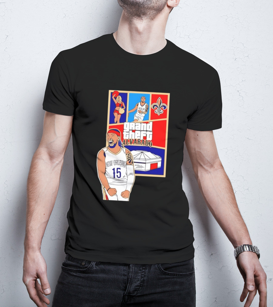 Grand Theft Alvarado New Orleans NOLA 15 Fleur De Lis Basketball T-Shirt