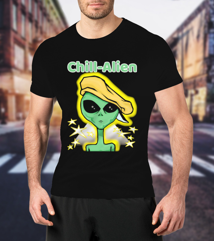 Chill Alien Beret Hat Stars Glow T-Shirt