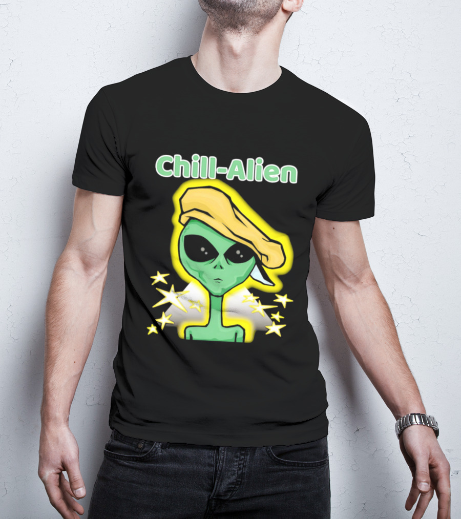 Chill Alien Beret Hat Stars Glow T-Shirt