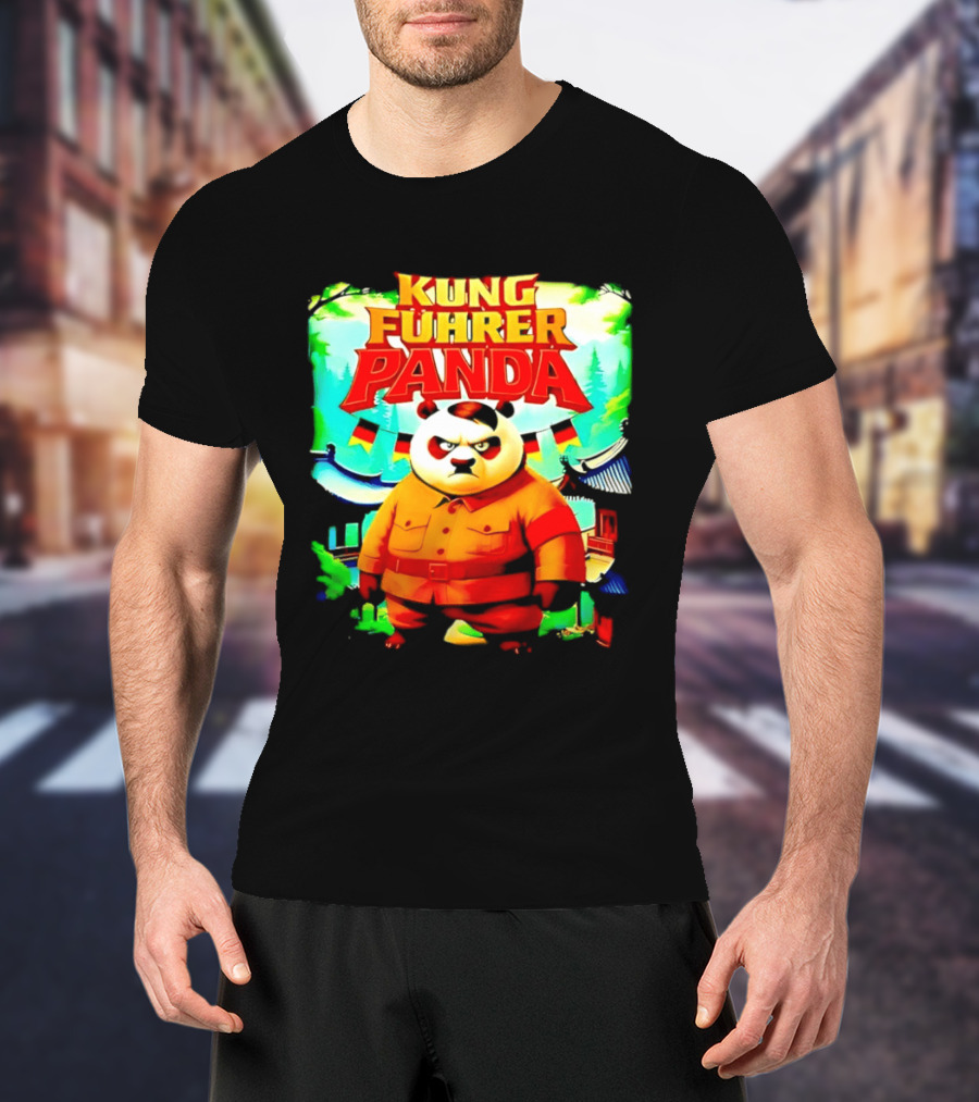 Kung Fuhrer Panda Military Styled Bear With Flags T-Shirt