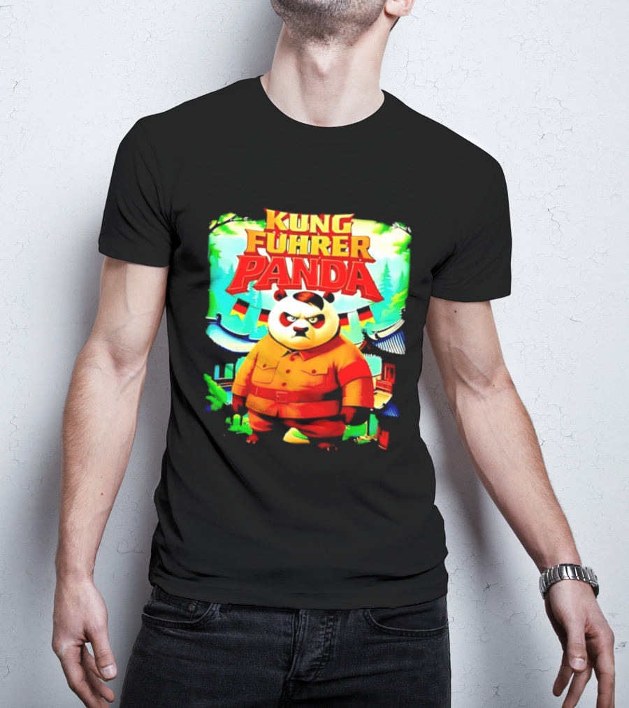 Kung Fuhrer Panda Military Styled Bear With Flags T-Shirt