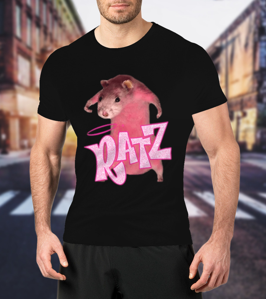 Ratz Pink Rat Meme Funny Text Bold Letters Halo T-Shirt