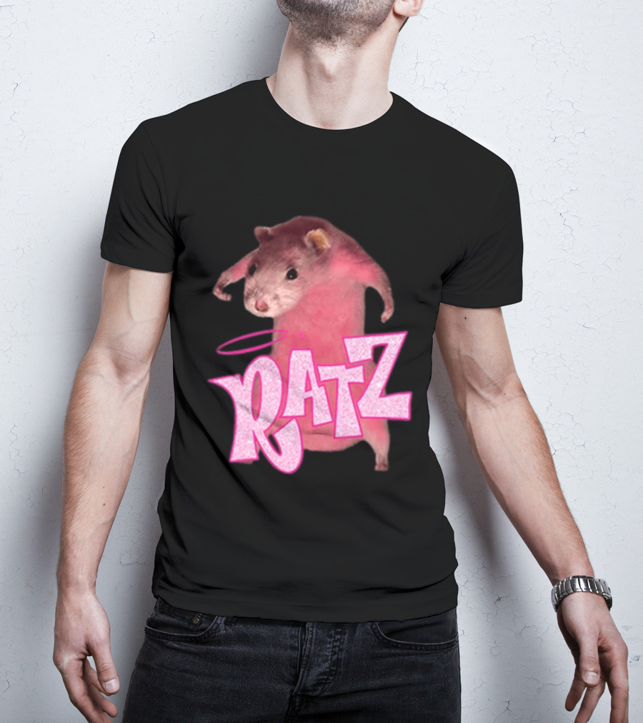 Ratz Pink Rat Meme Funny Text Bold Letters Halo T-Shirt