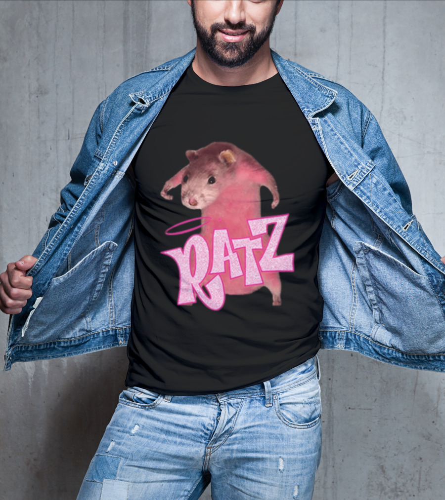Ratz Pink Rat Meme Funny Text Bold Letters Halo T-Shirt