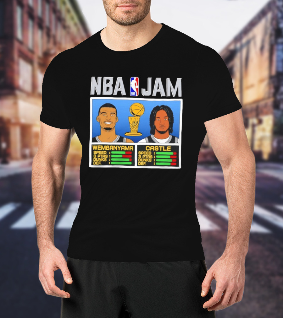 San Antonio Spurs Victor Wembanyama Stephon Castle NBA Jam Style Stats T-Shirt