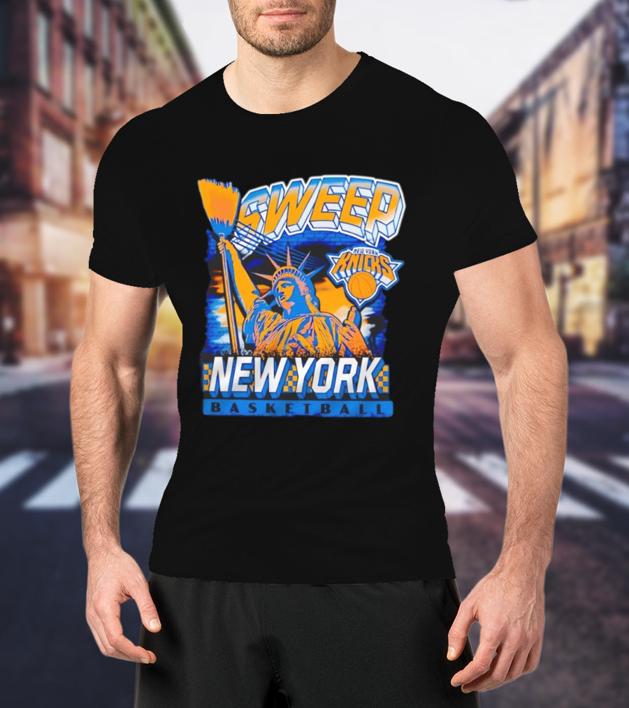 Sweep New York Knicks Basketball Statue Of Liberty T-Shirt