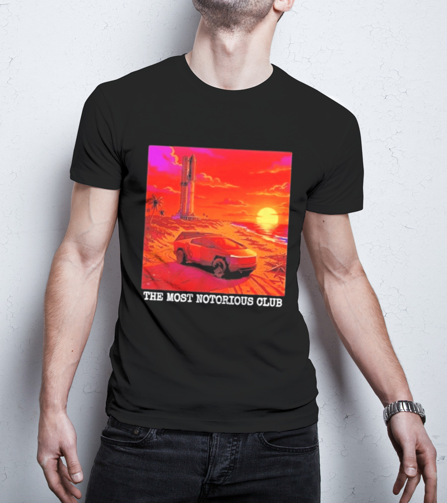 Tesla Cybertruck Sunset Beach Tower The Most Notorious Club T-Shirt