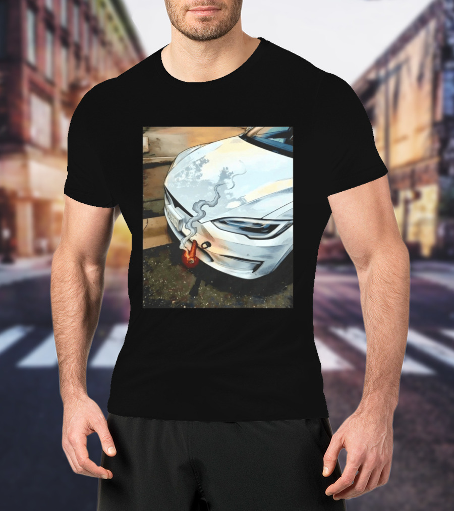 Tesla Car Smoking Light It Up T-Shirt