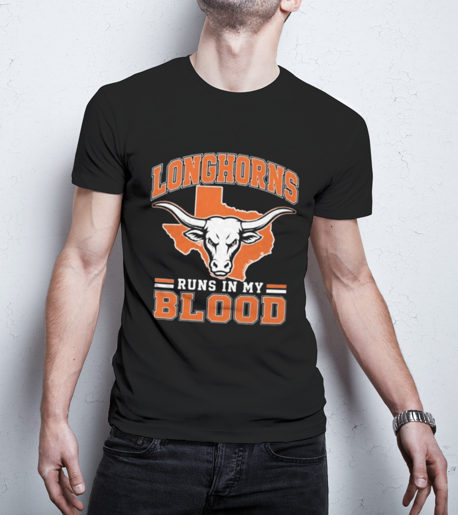 Texas Longhorns Runs In My Blood Longhorn Bull NCAA University Of Texas T-Shirt