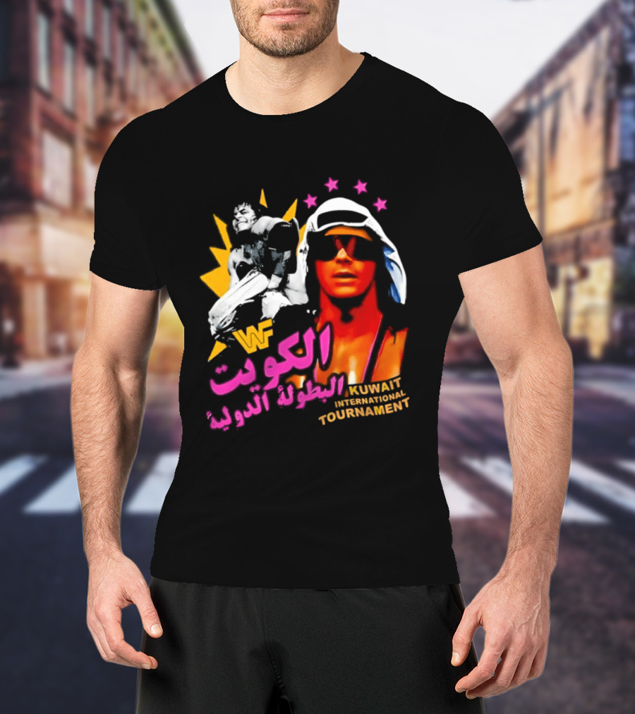 Bret Hart WWF Kuwait International Tournament Arabic Text And Stars T-Shirt