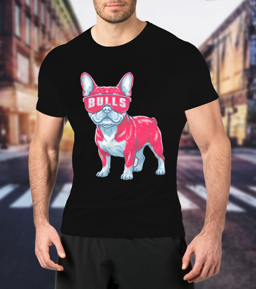 Chicago Bulls French Bulldog Wearing Bulls Glasses T-Shirt