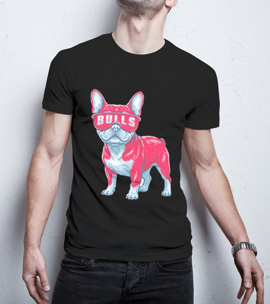 Chicago Bulls French Bulldog Wearing Bulls Glasses T-Shirt