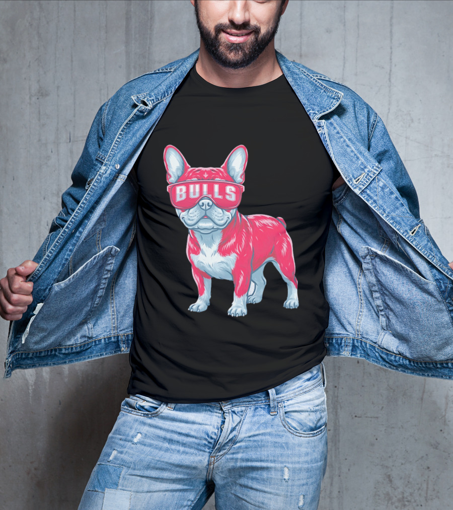 Chicago Bulls French Bulldog Wearing Bulls Glasses T-Shirt