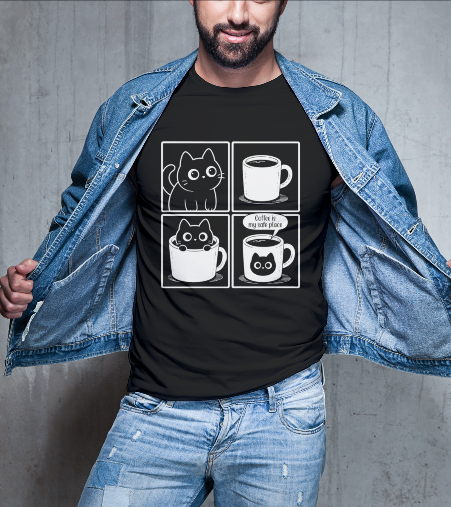 Coffee Is My Safe Place Cat Inside T-Shirt