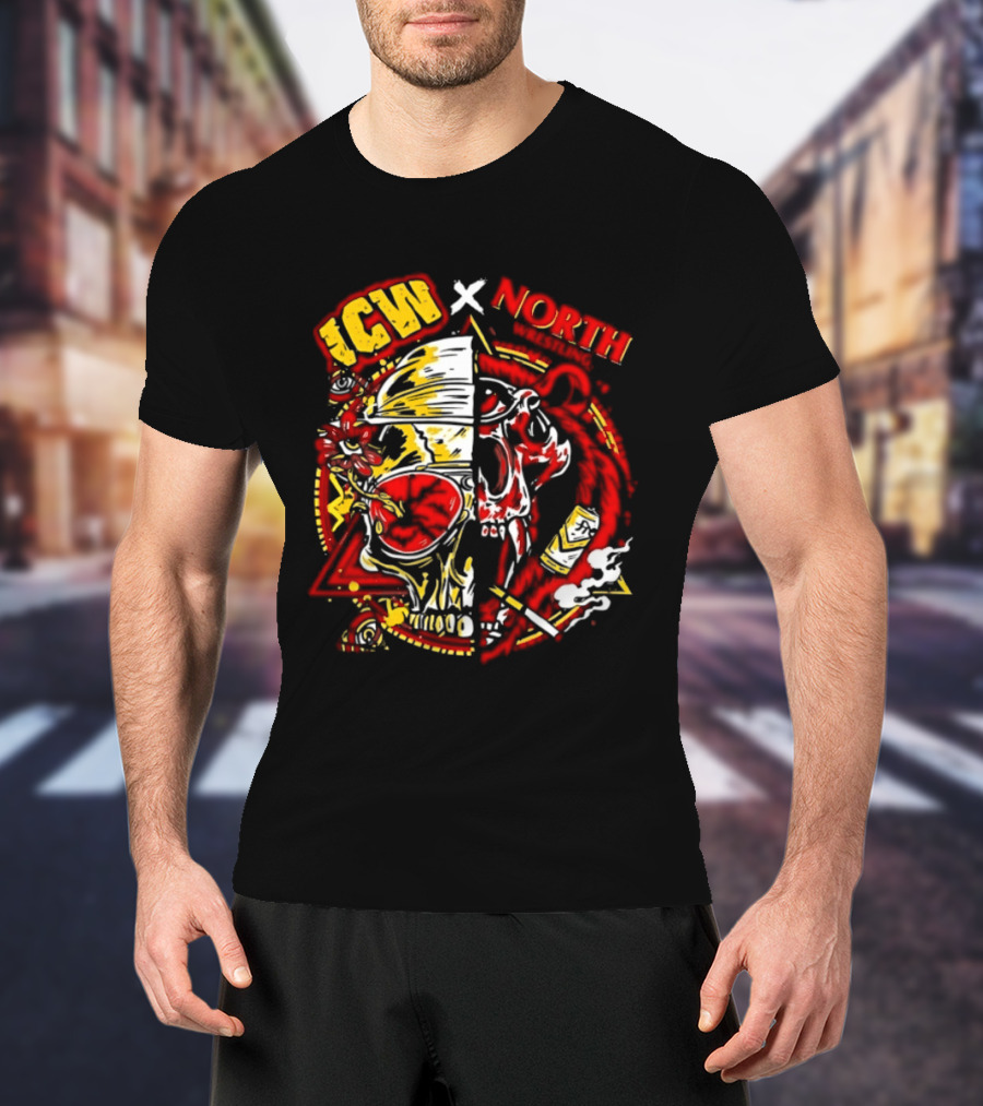 ICW X NORTH Wrestling Skull Collaboration T-Shirt