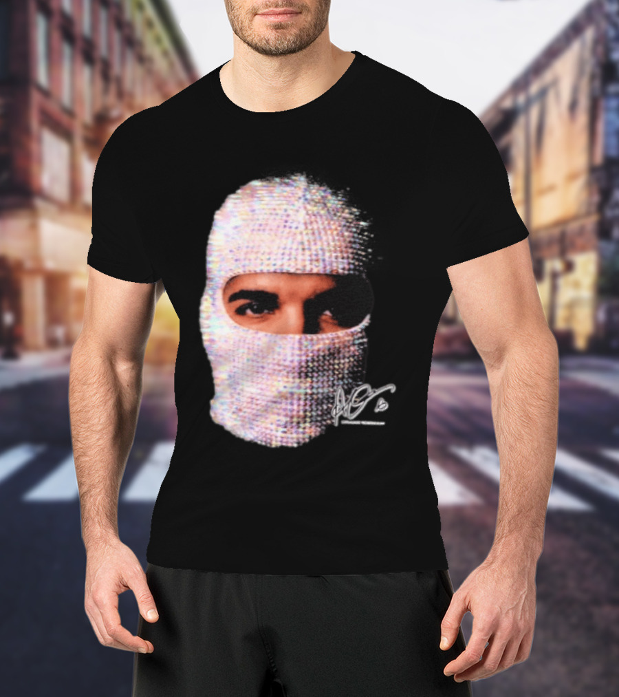 Drake Iceman Mask Jewel Encrusted Balaclava T-Shirt